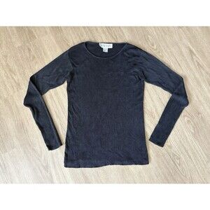 Linda Allard Ellen Tracy Women's 100% Silk Longsleeve Knit Shirt Black Size S